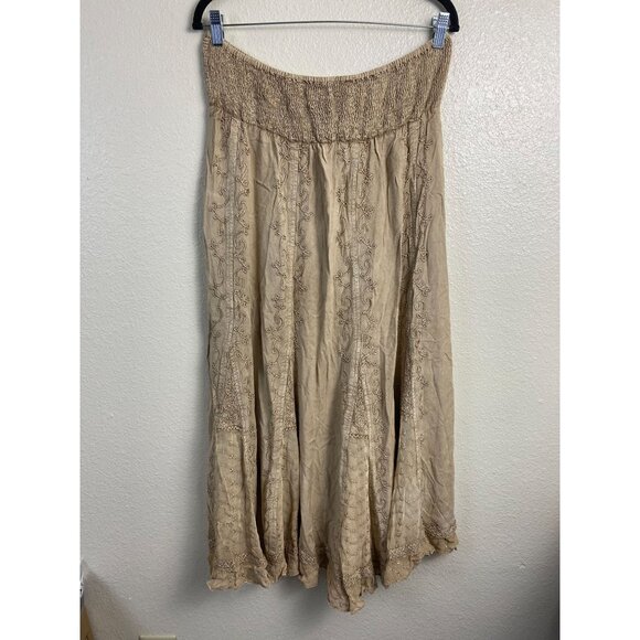 Cute Options Dresses & Skirts - NEW Cute Option Boho Embroidered Midi Skirt Size XL Smocked Waist Prairie Floral